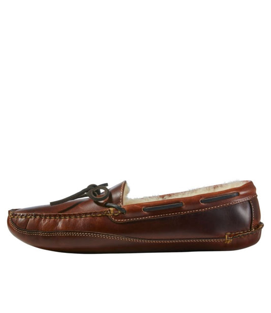 Men's Leather Double-Sole Slippers, Shearling-Lined - US 7539