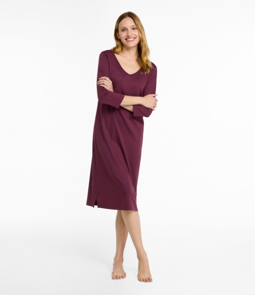 Women's Supima® Cotton Nightgown, V-Neck Three-Quarter-Sleeve - US 0228