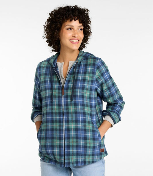 Women's Scotch Plaid Flannel Shirt, Relaxed Zip Hoodie - US 2799