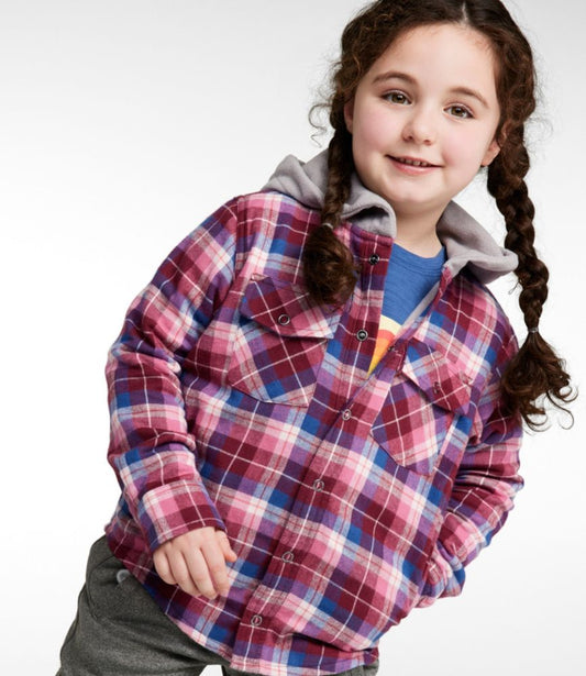 Kids' Fleece-Lined Flannel Shirt, Hooded Plaid - US 8551
