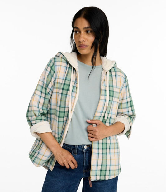 Women's Scotch Plaid Flannel Shirt, Sherpa-Lined Zip Hoodie - US 8180