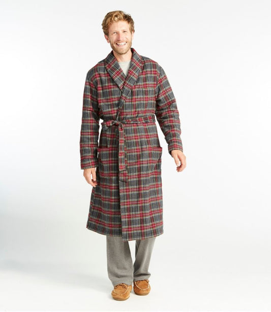 Men's Scotch Plaid Flannel Robe, Sherpa-Lined - US 4074