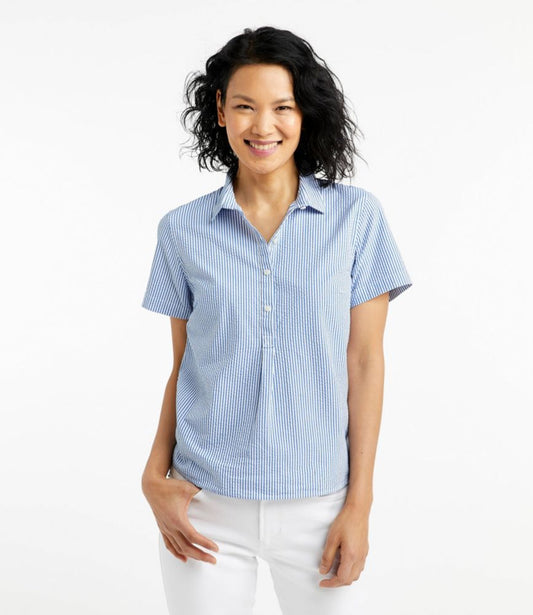 Women's Vacationland Seersucker Shirt, Short-Sleeve Popover Stripe - US 0707