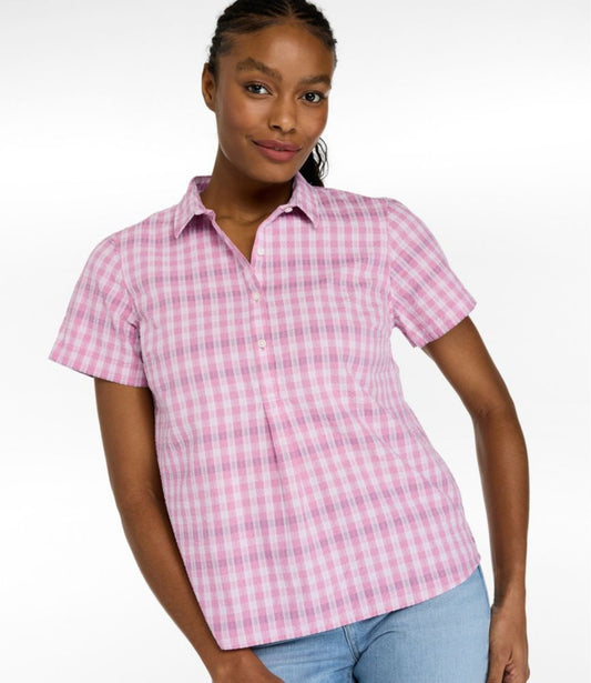 Women's Vacationland Seersucker Shirt, Short-Sleeve Popover Plaid - US 5539