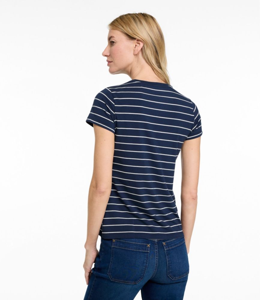 Women's Soft Stretch Supima-Blend Tee, Crewneck Short-Sleeve Striped - US 7448