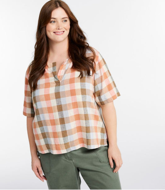 Women's Signature Linen-Blend Splitneck Shirt, Short-Sleeve - US 2169