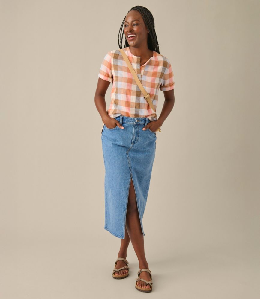 Women's Signature Linen-Blend Splitneck Shirt, Short-Sleeve - US 2169