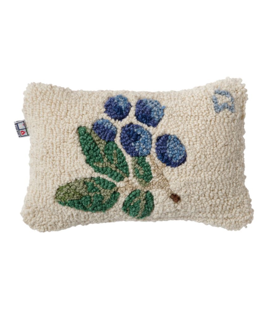 Wool Hooked Throw Pillow, Blueberries, 8" x 12" - US 3434