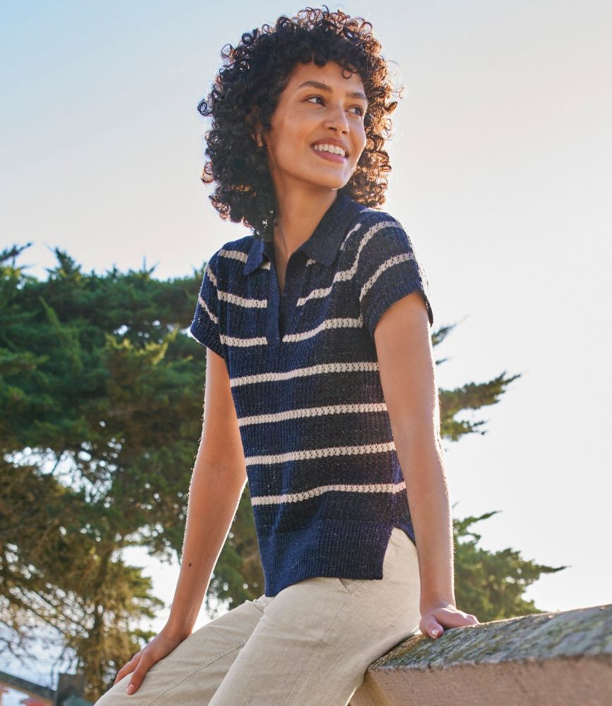 Women's Organic Cotton Slub Pointelle Sweater, Polo - US 9395