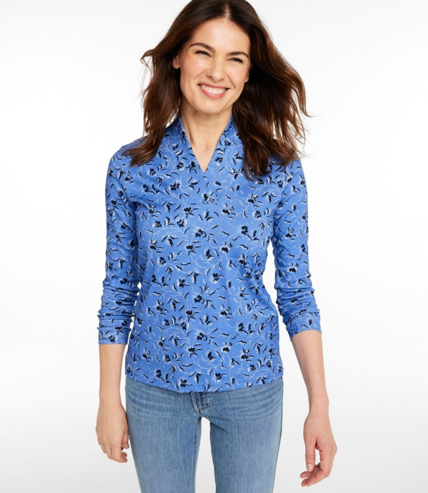 Women's Pima Cotton Tee, Shawl Long-Sleeve Print - US 1810