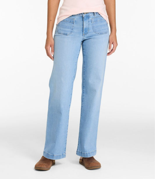 Women's L.L.Bean Go-Anywhere Jeans, Mid-Rise Patch Pocket Wide Straight-Leg - US 2375