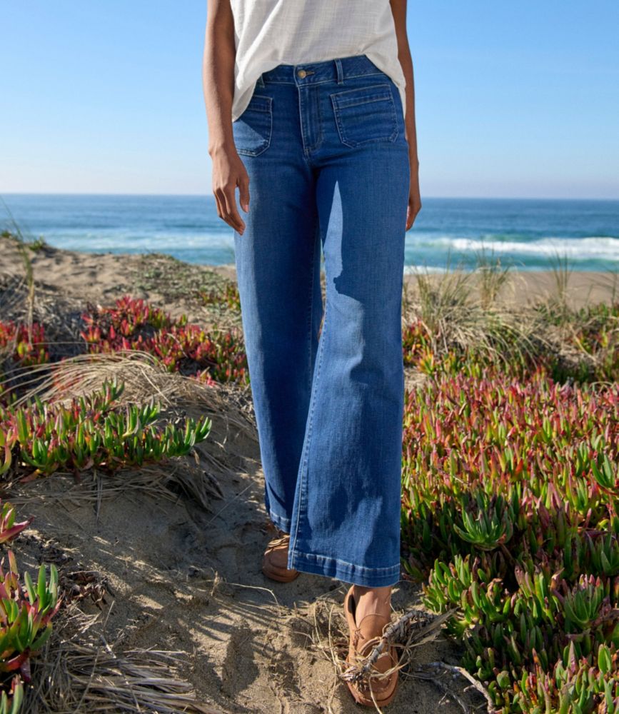 Women's L.L.Bean Go-Anywhere Jeans, Mid-Rise Patch Pocket Wide Straight-Leg - US 9108