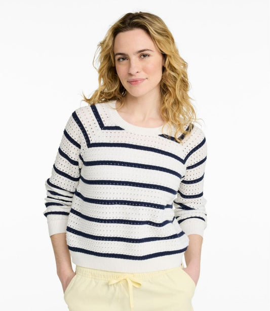 Women's Sunwashed Openwork Sweater, Crewneck Stripe - US 6257