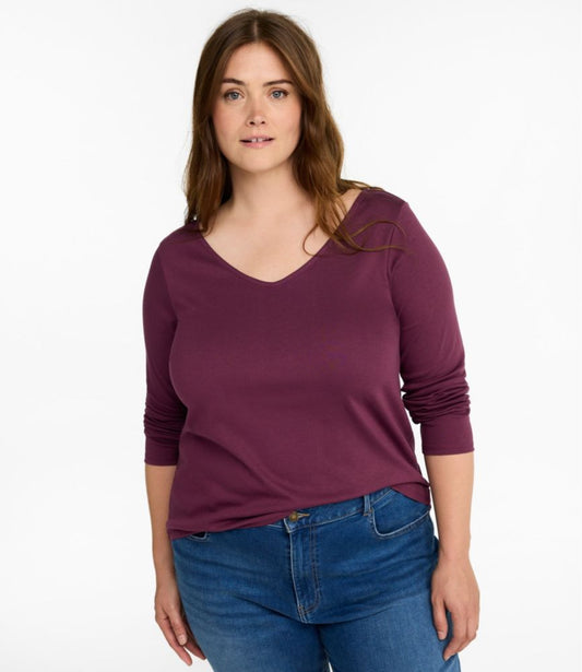Women's Pima Cotton Tee, Long-Sleeve Open V-Neck - US 7622