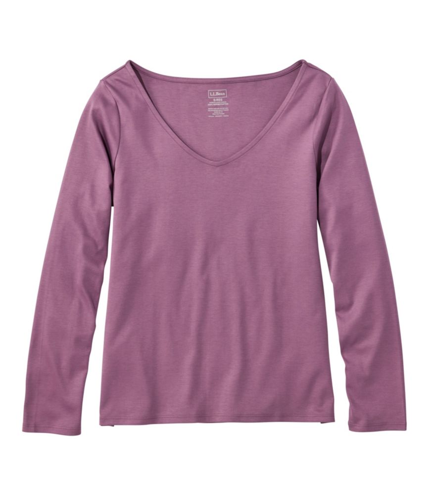 Women's Pima Cotton Tee, Long-Sleeve Open V-Neck - US 6261