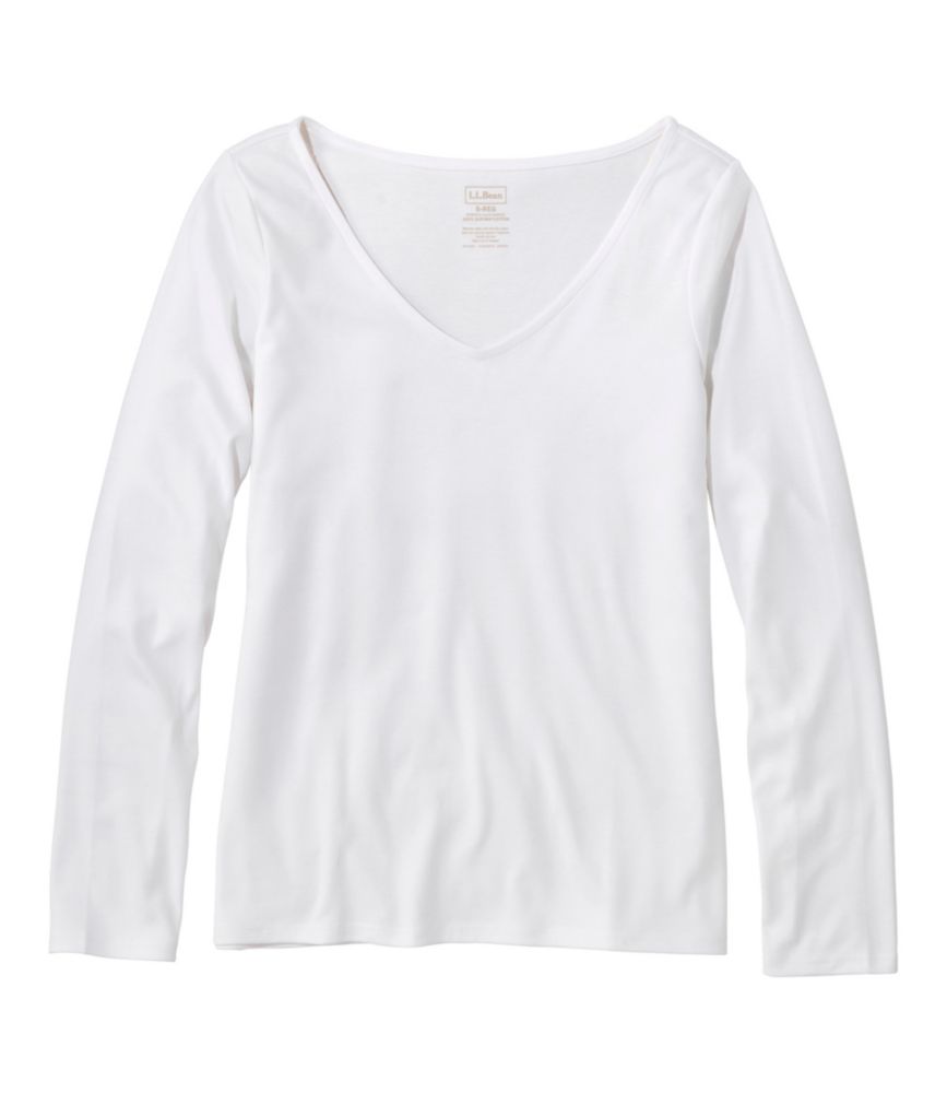 Women's Pima Cotton Tee, Long-Sleeve Open V-Neck - US 9365