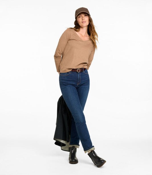 Women's Pima Cotton Tee, Long-Sleeve Open V-Neck - US 6633