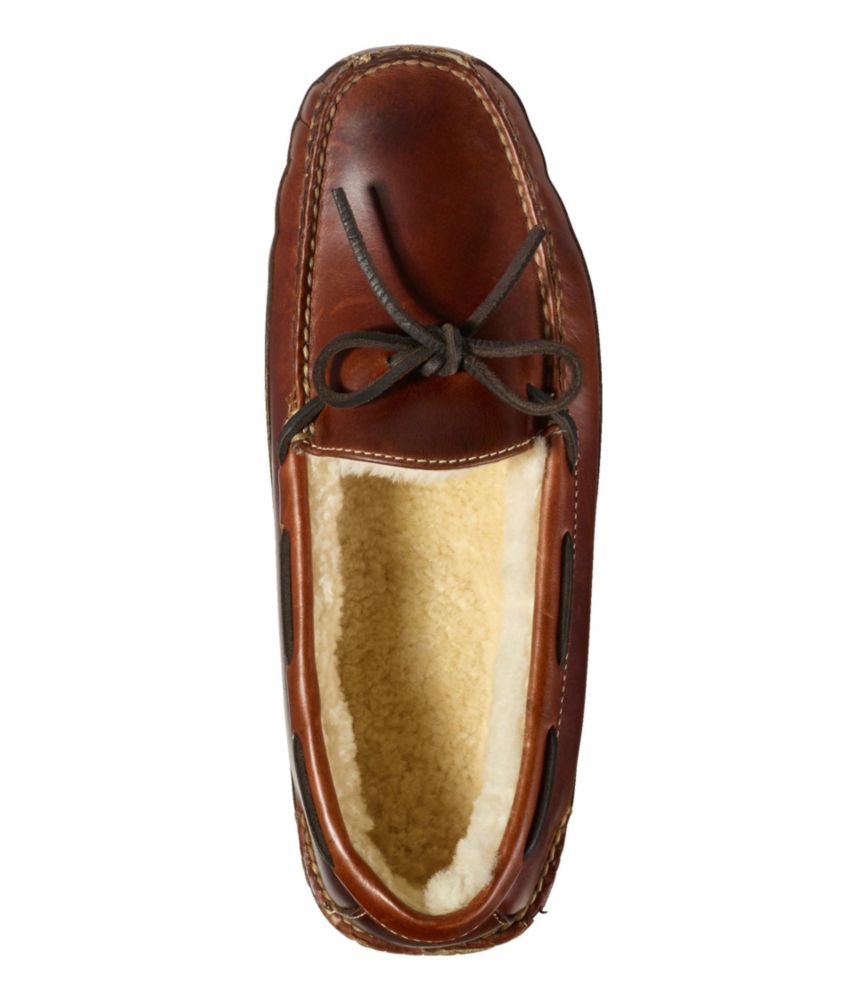 Men's Leather Double-Sole Slippers, Shearling-Lined - US 7539