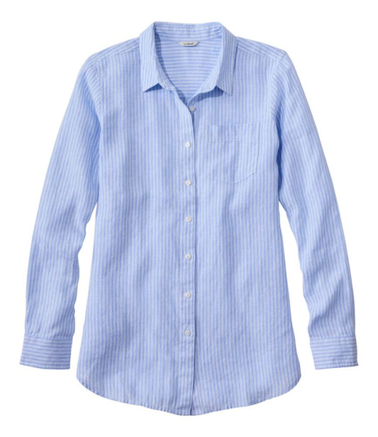 Women's Premium Washable Linen Shirt, Tunic Stripe - US 4004
