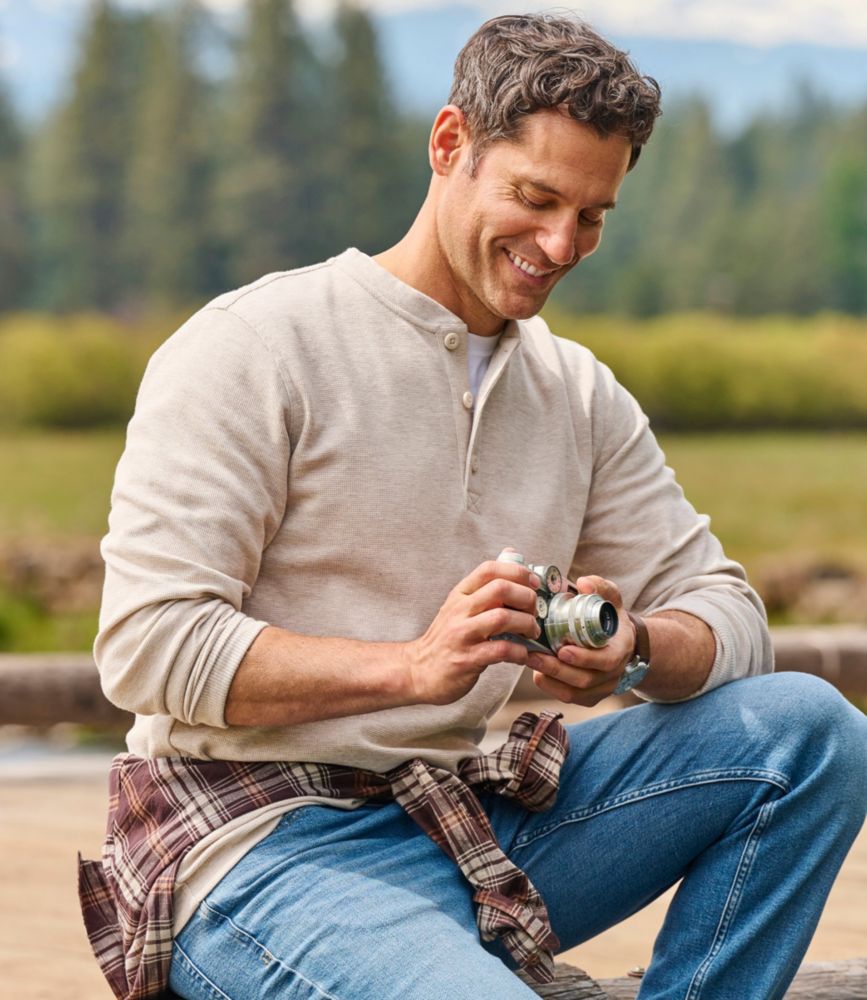 Men's Unshrinkable Mini-Waffle Henley, Long-Sleeve Traditional Fit - US 2141