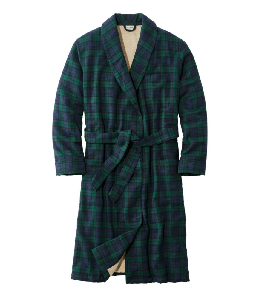 Men's Scotch Plaid Flannel Robe, Sherpa-Lined - US 9299