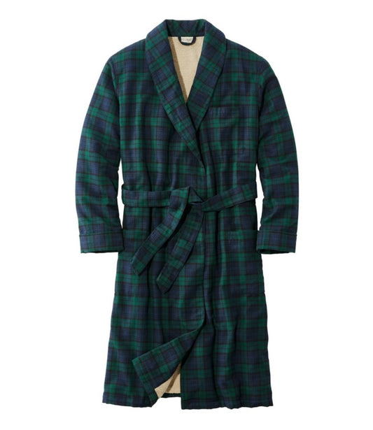 Men's Scotch Plaid Flannel Robe, Sherpa-Lined - US 9299