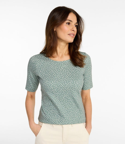 Women's L.L.Bean Jewelneck Tee, Elbow-Sleeve Print - US 8863