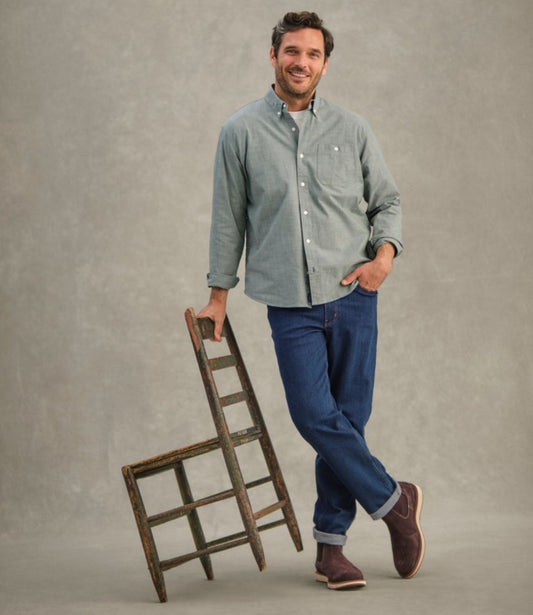 Men's Comfort Stretch® Chambray Shirt, Traditional Untucked Fit, Long-Sleeve - US 7650