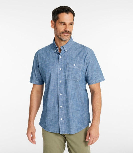 Men's Comfort Stretch® Chambray Shirt, Traditional Untucked Fit, Short-Sleeve - US 1871
