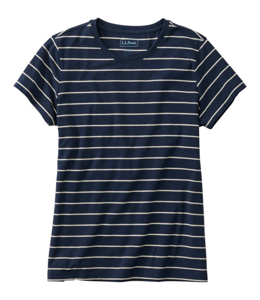 Women's Soft Stretch Supima-Blend Tee, Crewneck Short-Sleeve Striped - US 7448