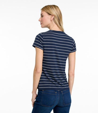 Women's Soft Stretch Supima-Blend Tee, Crewneck Short-Sleeve Striped - US 7448