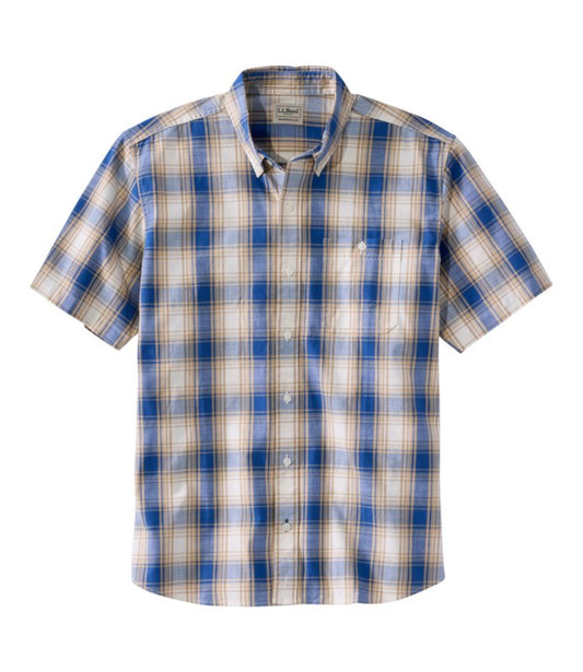 Men's Comfort Stretch® Chambray Shirt, Traditional Untucked Fit, Short-Sleeve, Plaid - US 7060