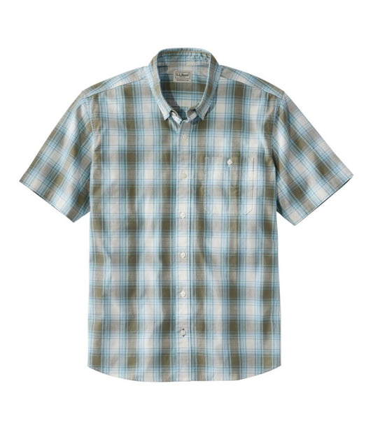 Men's Comfort Stretch® Chambray Shirt, Traditional Untucked Fit, Short-Sleeve, Plaid - US 4582