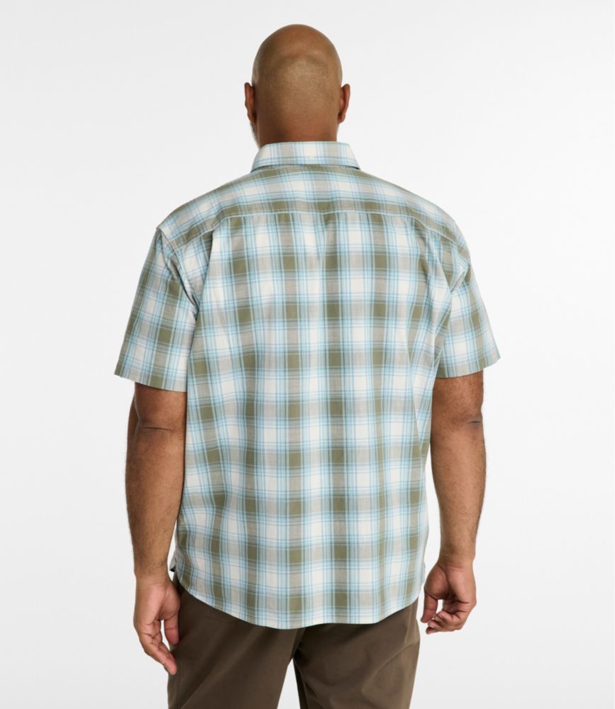 Men's Comfort Stretch® Chambray Shirt, Traditional Untucked Fit, Short-Sleeve, Plaid - US 4582