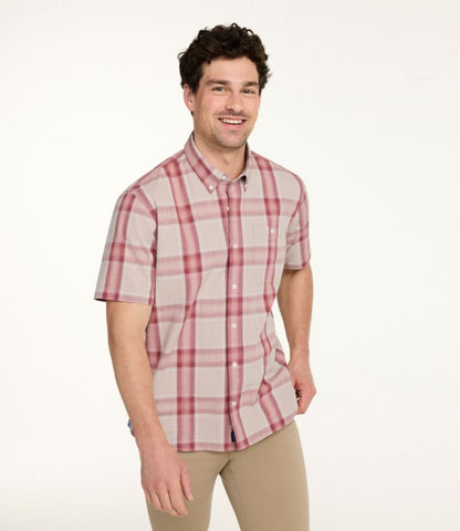 Men's Comfort Stretch® Chambray Shirt, Traditional Untucked Fit, Short-Sleeve, Plaid - US 2951