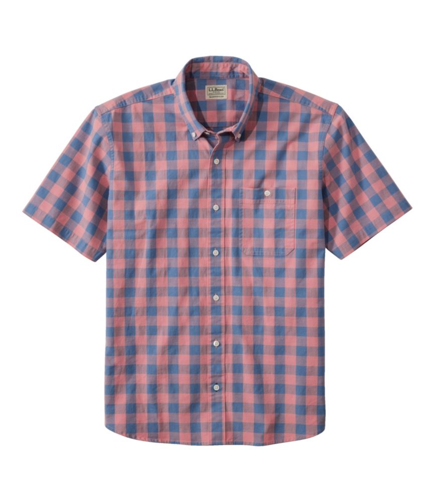 Men's Comfort Stretch® Chambray Shirt, Traditional Untucked Fit, Short-Sleeve, Plaid - US 3705