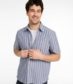 Men's Comfort Stretch Chambray Shirt, Traditional Untucked Fit, Short-Sleeve, Stripe - US 1657