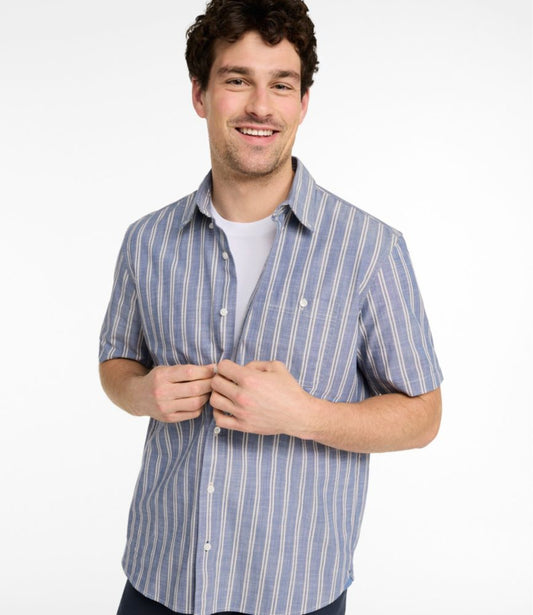 Men's Comfort Stretch Chambray Shirt, Traditional Untucked Fit, Short-Sleeve, Stripe - US 1657