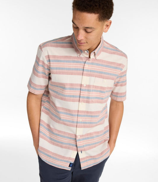 Men's Comfort Stretch Chambray Shirt, Traditional Untucked Fit, Short-Sleeve, Stripe - US 4953