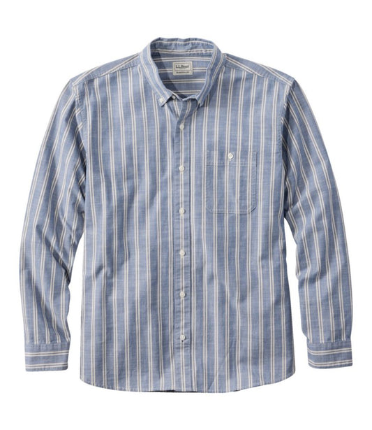 Men's Comfort Stretch Chambray Shirt, Traditional Untucked Fit, Long-Sleeve, Stripe - US 6338