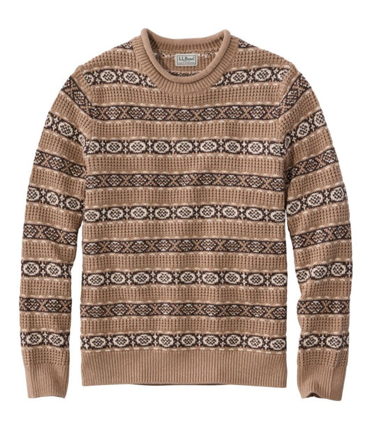 Men's L.L.Bean Organic Cotton Waffle Sweater, Crewneck, Fair Isle - US 9161