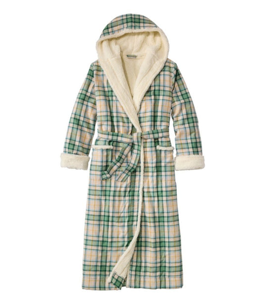 Women's Scotch Plaid Flannel Robe, Sherpa-Lined Long - US 8573