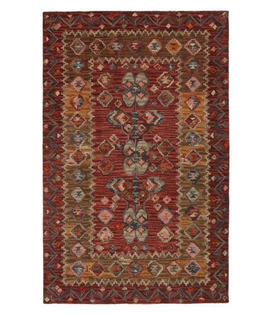 Double Border Wool Hooked Rug, Sienna Multi - US 3070