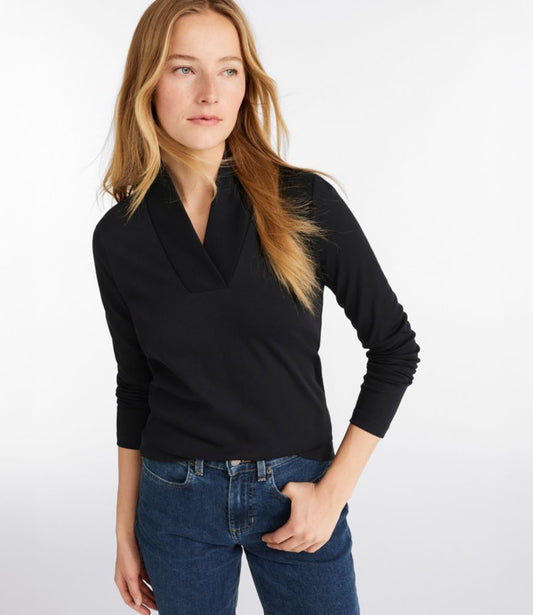 Women's Pima Cotton Tee, Shawl Long-Sleeve - US 3385