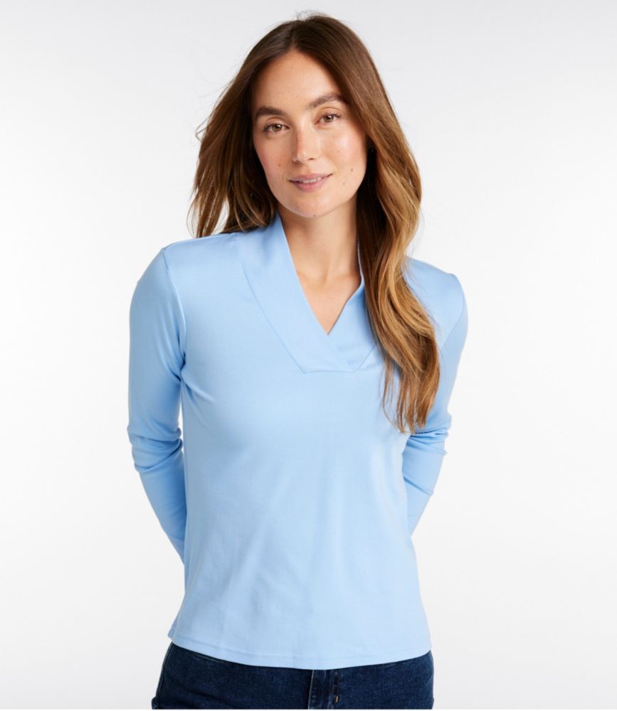Women's Pima Cotton Tee, Shawl Long-Sleeve - US 7079
