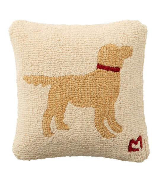 Wool Hooked Throw Pillow, Yellow Dog, 14" x 14" - US 6625