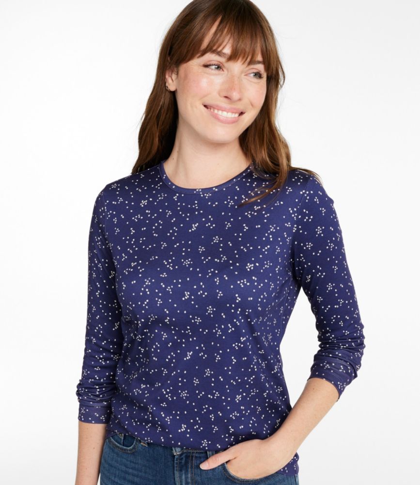 Women's Pima Cotton Tee, Long-Sleeve Crewneck Print - US 5953