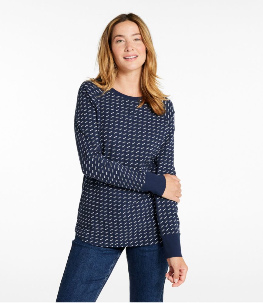 Women's Unshrinkable Mini-Waffle Tee, Long-Sleeve Crewneck Stripe - US 1442