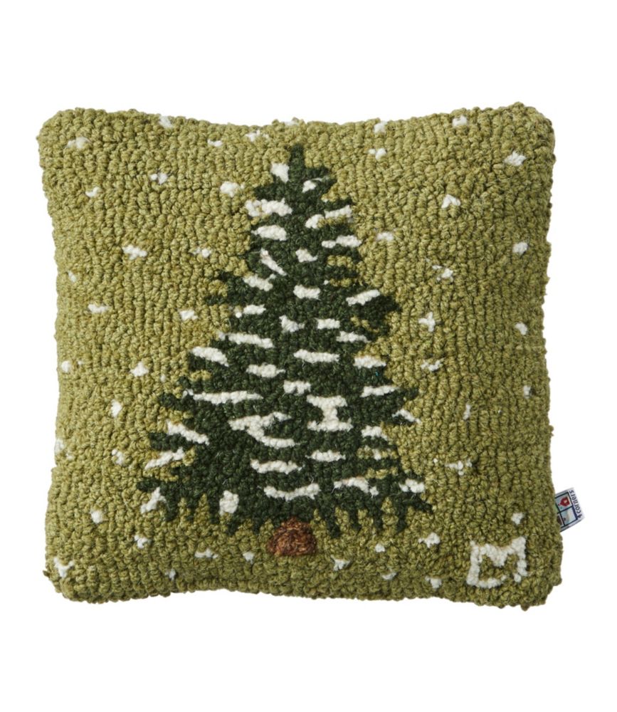 Wool Hooked Throw Pillow, Frosted Tree, 14" x 14" - US 8841