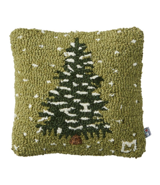 Wool Hooked Throw Pillow, Frosted Tree, 14" x 14" - US 8841